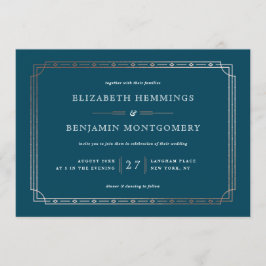 Blauwgroen Modern Art Deco Roos Gouden Folie Borde Kaart