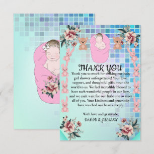 Blauwgroen Modern Boho Floral Princess Baby Girl S Bedankkaart