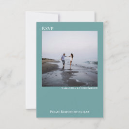 Blauwgroen Modern Simple Minimalist Photo Wedding RSVP Kaartje