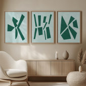 Blauwgroen moderne gouache print polygoon vormen muurkunst sets