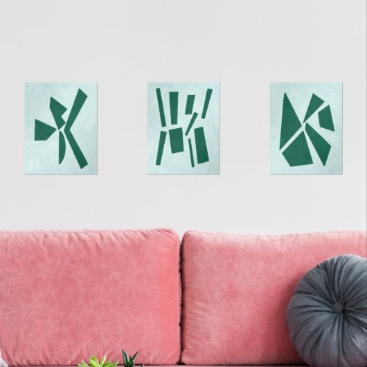 Blauwgroen moderne gouache print polygoon vormen muurkunst sets (Woonkamer)