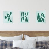 Blauwgroen moderne gouache print polygoon vormen muurkunst sets (Slaapkamer)