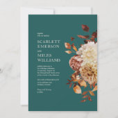 Blauwgroen moderne Herfst Terracotta Floral Weddin Kaart (Voorkant)