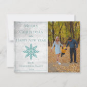 Blauwgroen moderne sneeuwvlok foto feestdagenkaart (Voorkant)