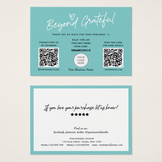 Blauwgroen Moderne Stijlvolle QR-code voor script, Visitekaartje (Voorkant /achterkant)