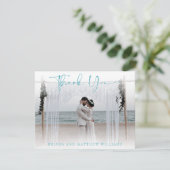 Blauwgroen moderne trouwfoto dank u kaart (Staand voorkant)