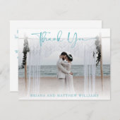 Blauwgroen moderne trouwfoto dank u kaart (Voorkant / Achterkant)