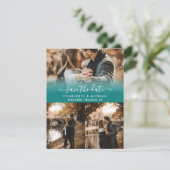 Blauwgroen moderne trouwfoto's Bewaar de datumkaar Aankondiging (Staand voorkant)