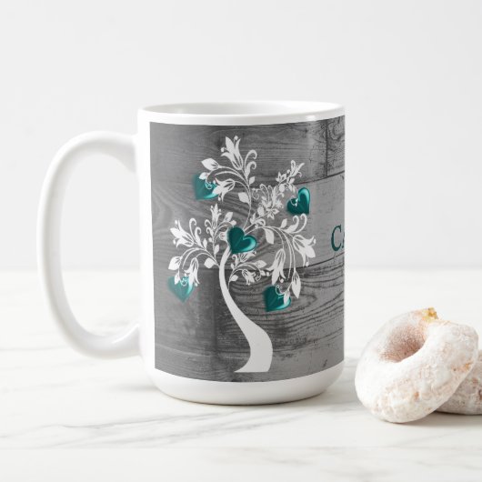 Blauwgroen Mok van persoonlijke koffie met hart (Met donut)
