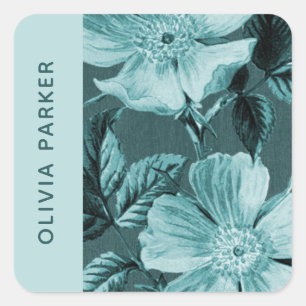 Blauwgroen monochromatische bloei bloemenenveloppe vierkante sticker