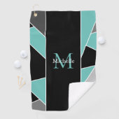 Blauwgroen monogram Abstracte geometrische dames Golfhanddoek (Insitu)