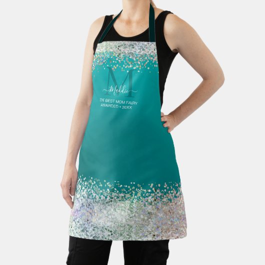 Blauwgroen monogram apr. schort (Insitu)