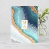 *~* BLAUWGROEN Monogram AR66 RSVP Agaat QR Bruilof Kaart (Staand voorkant)