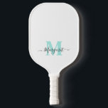 Blauwgroen Monogram Boho Chic Script Naam Pickleball Paddle<br><div class="desc">Blauwgroen Monogram Boho Chic Script Naam Pickleball Paddle</div>