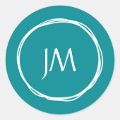 Blauwgroen Monogram Bruiloft Stickers (Voorkant)