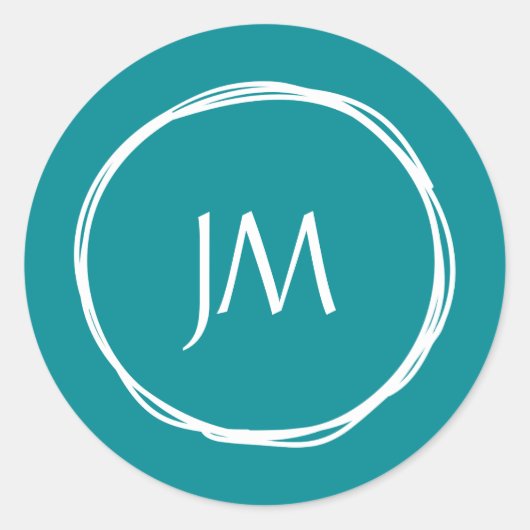 Blauwgroen Monogram Bruiloft Stickers (Voorkant)