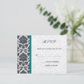 Blauwgroen Monogram Damask Vintage Wedding RSVP (Staand voorkant)