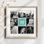 Blauwgroen monogram fotocollage poster<br><div class="desc">Display your cherished family memories with this stylish teal monogram photo collage poster. Featuring a central monogram and a grid of your favorite family photos in classic black and white, this poster elegantly combines personalization with a modern touch. The vibrant teal accent adds a fresh and contemporary feel, making it...</div>