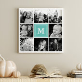 Blauwgroen monogram fotocollage poster