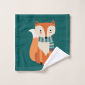 Blauwgroen monogram fox Woodland Animal najaar Bad Handdoek (Wasdoekje)