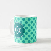 Blauwgroen Monogram Green Polka Dot Koffiemok (Voorkant links)