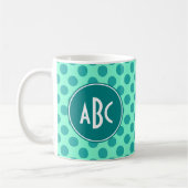 Blauwgroen Monogram Green Polka Dot Koffiemok (Links)