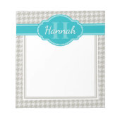 Blauwgroen monogram grijs Houndstooth Pattern Notitieblok (Voorkant)