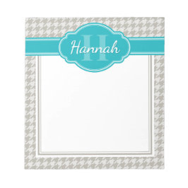 Blauwgroen monogram grijs Houndstooth Pattern Notitieblok