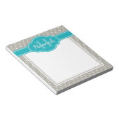 Blauwgroen monogram grijs wit anker patroon notitieblok (Schuin)