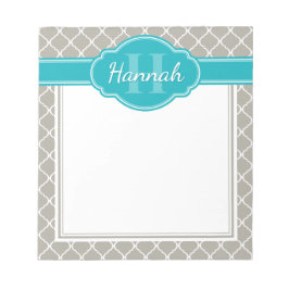 Blauwgroen monogram grijs wit patroon notitieblok