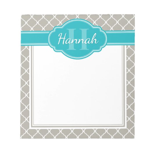 Blauwgroen monogram grijs wit patroon notitieblok (Voorkant)