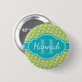 Blauwgroen monogram groen wit anker patroon ronde button 5,7 cm (Voorkant /achterkant)