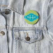 Blauwgroen monogram groen wit anker patroon ronde button 5,7 cm (In situ)