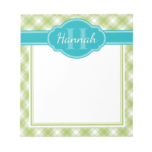 Blauwgroen monogram groen wit patroon notitieblok (Voorkant)
