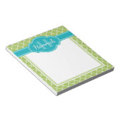 Blauwgroen monogram groen wit patroon notitieblok (Schuin)