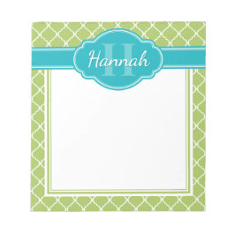 Blauwgroen monogram groen wit patroon notitieblok