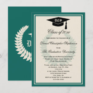 Blauwgroen Monogram Laurel Classic College Afstude Kaart
