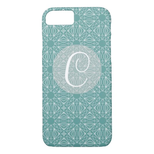 Blauwgroen monogram met patroon Case-Mate iPhone case (Achterkant)