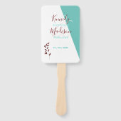 Blauwgroen Monogram 💍 Moderne Geometrische Elegan Handwaaier (Voorkant)