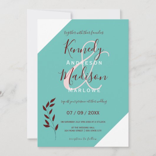 Blauwgroen Monogram 💍 Moderne Geometrische Elegan Kaart (Voorkant)