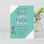 Blauwgroen Monogram 💍 Moderne Geometrische Elegan Kaart (Staand voorkant)