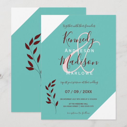 Blauwgroen Monogram 💍 Moderne Geometrische Elegan Kaart (Voorkant / Achterkant)