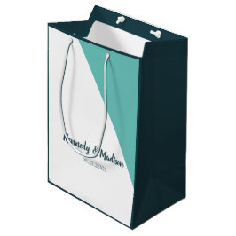 Blauwgroen Monogram 💍 Moderne Geometrische Elegan Medium Cadeauzakje