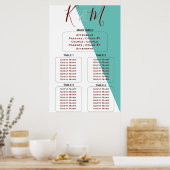 Blauwgroen monogram 💍 Moderne geometrische zithoe Poster (Keuken)