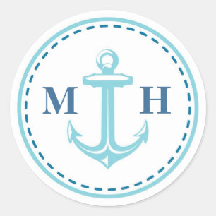 Blauwgroen Monogram Nautisch Thema Grote Stickers