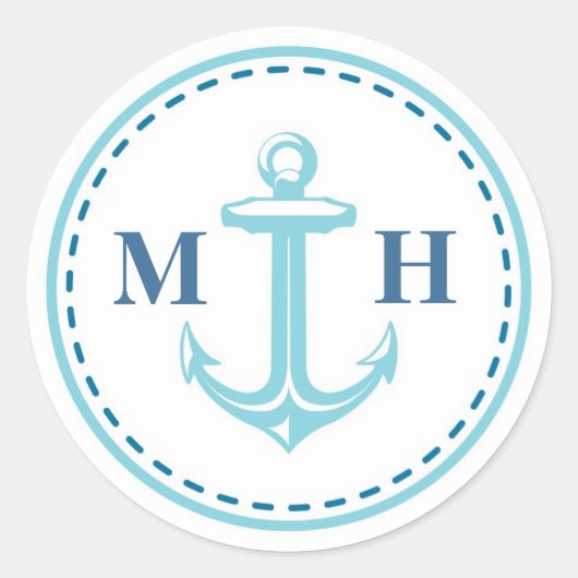 Blauwgroen Monogram Nautisch Thema Grote Stickers (Voorkant)