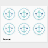 Blauwgroen Monogram Nautisch Thema Grote Stickers (Vel)
