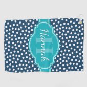 Blauwgroen monogram Navy White Dotted Pattern Golfhanddoek (Horizontaal)
