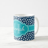Blauwgroen monogram Navy White Dotted Pattern Koffiemok (Voorkant rechts)