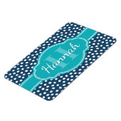 Blauwgroen monogram Navy White Dotted Pattern Magneet (Linkerzijde)